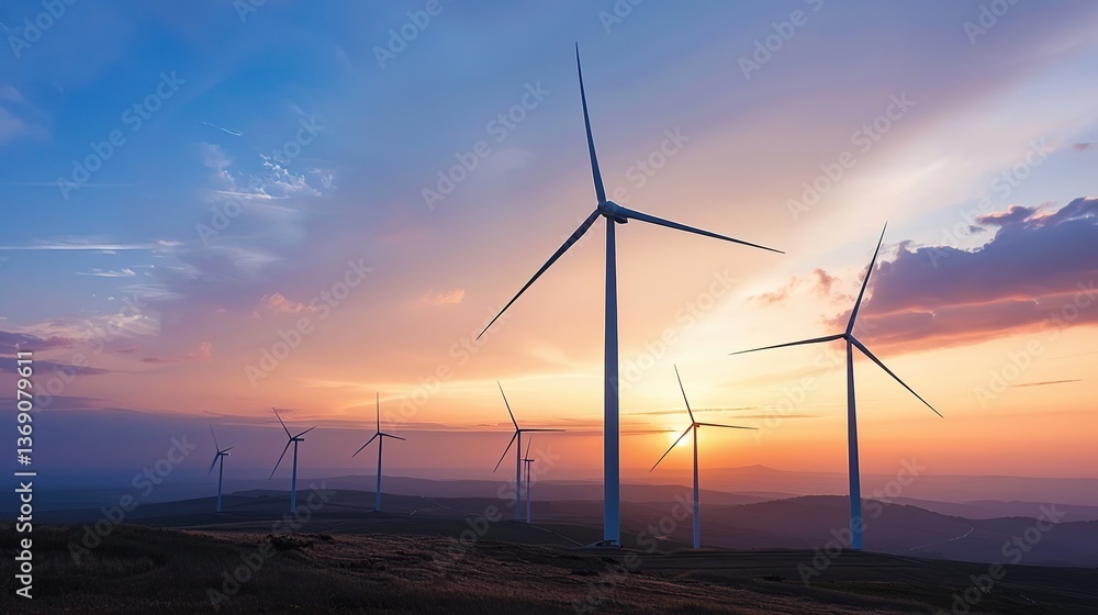 Fototapeta premium wind turbines in the sunset