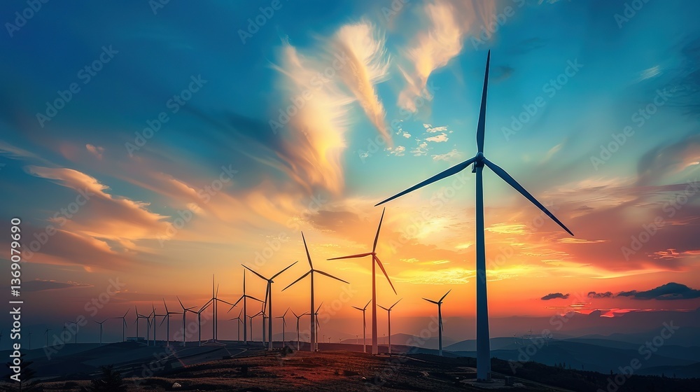 Obraz premium wind turbines at sunset