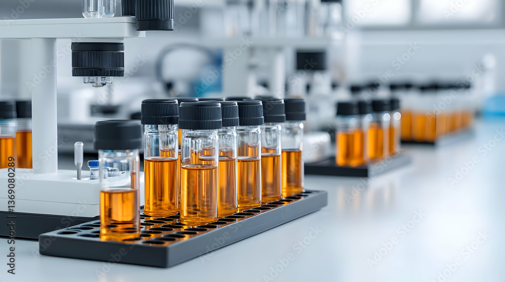 Laboratory Test Tubes With Amber Liquid Laboratory Test Tubes With Amber Liquid
