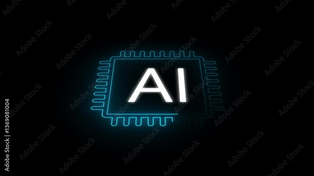 A glowing neon icon of a CPU with digital circuits, symbolizing artificial intelligence,
A glowing neon icon of a CPU with digital circuits, symbolizing artificial intelligence,