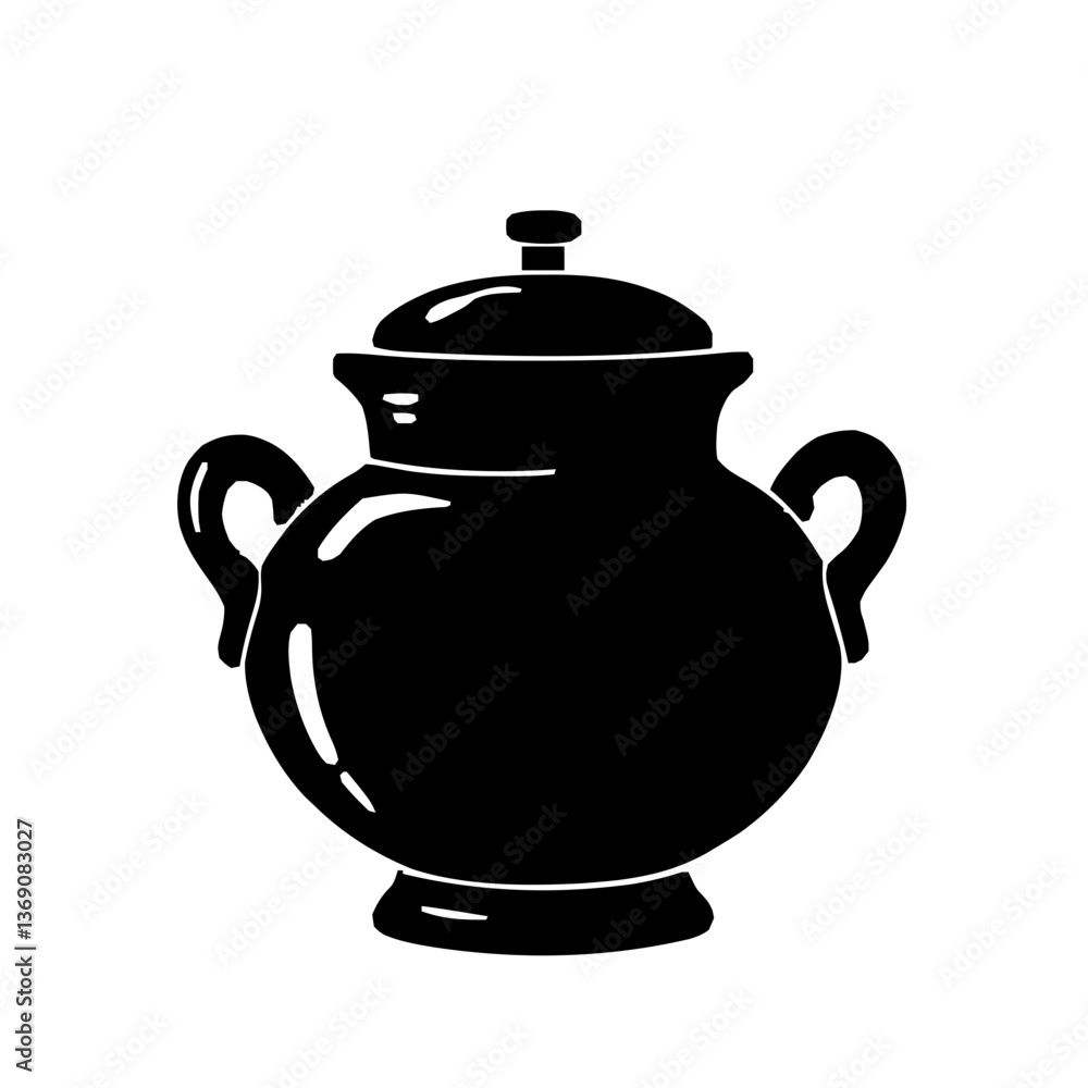 An illustration featuring a black Pot hieroglyph silhouette set against a clean white background showing a detailed pot with an open top, symbolizing abundance and provision. An illustration featuring a black Pot hieroglyph silhouette set against a clean white background showing a detailed pot with an open top, symbolizing abundance and provision.