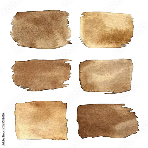 Isolated Brown Watercolor Strokes And Textures On Transparent Background For Creative Design