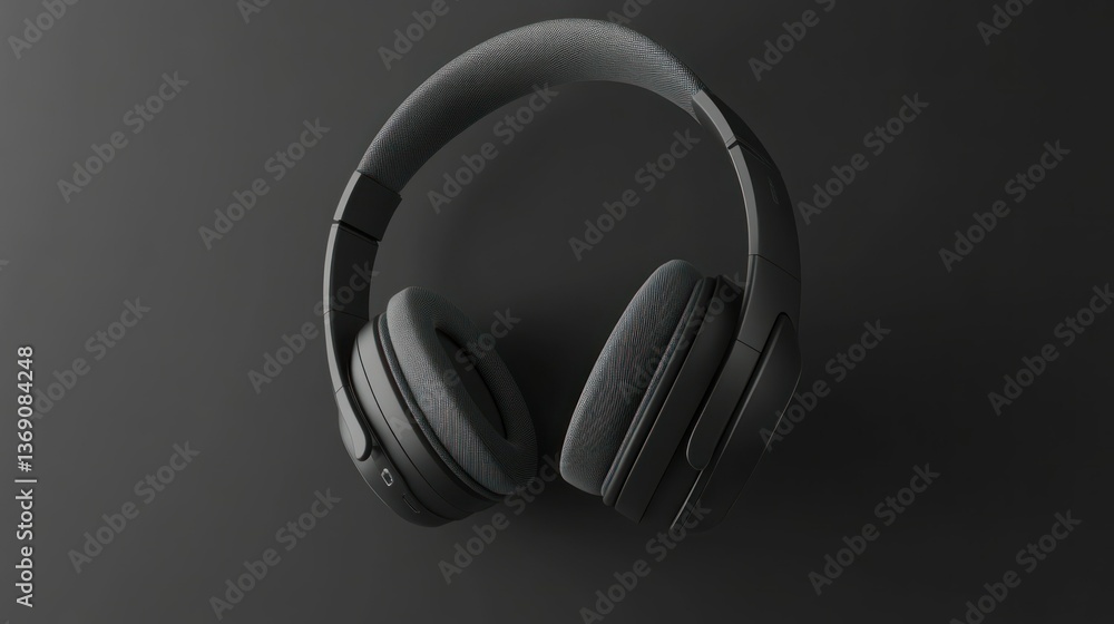 Sleek black headphones on a dark background, conveying modern technology.