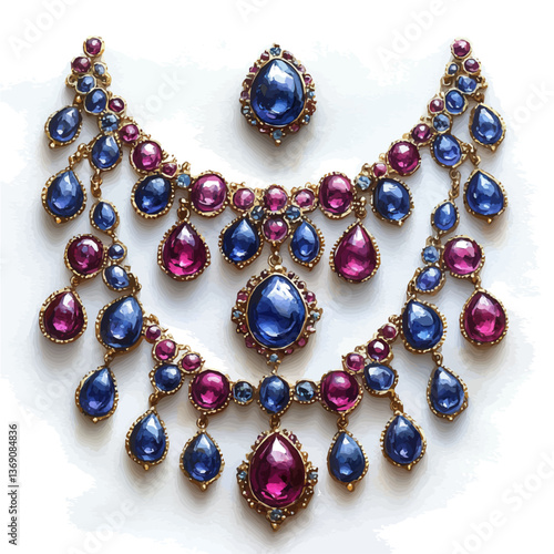 A watercolor vector illustration of Vintage jewelry set, isolated on a white background.

