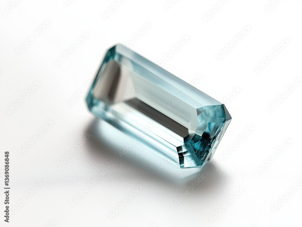 Elegant Aquamarine Gemstone: Close-Up of a Pristine Blue Crystal on White Background Elegant Aquamarine Gemstone: Close-Up of a Pristine Blue Crystal on White Background