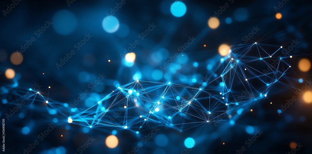 Obraz premium Abstract Network Connection with Blue Lines and Bokeh Lights Glow