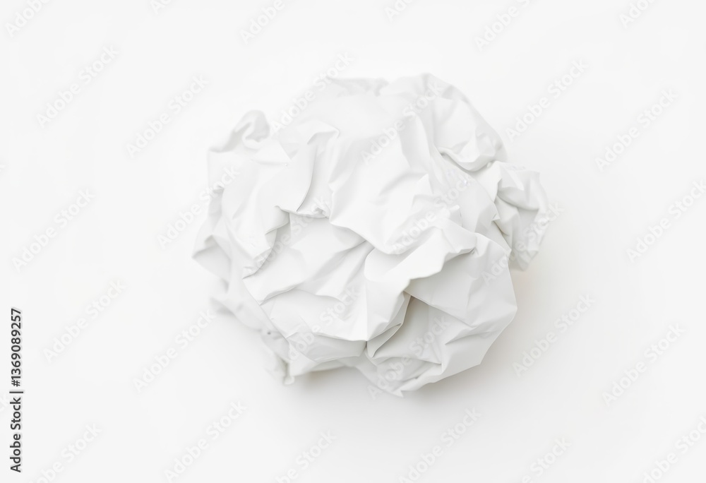 Close-up of a crumpled white paper ball, isolated on white background, paper ball, clean Close-up of a crumpled white paper ball, isolated on white background, paper ball, clean