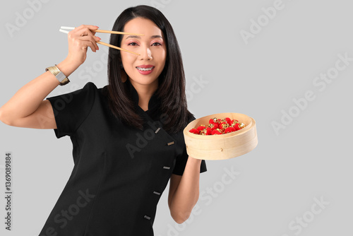 Young Asian woman with chop...