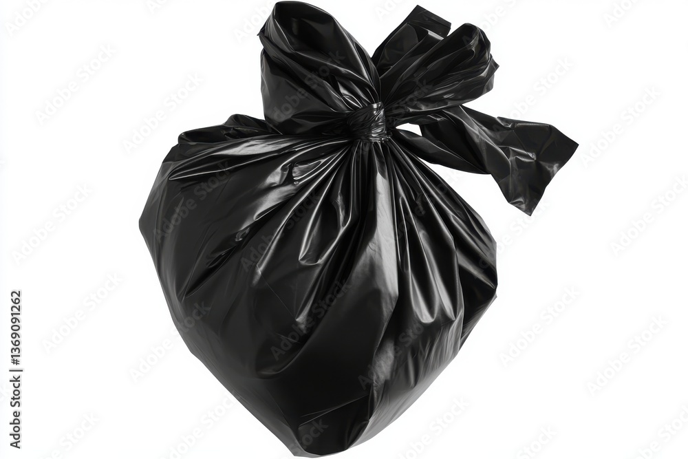 Black garbage bag isolated on a white background for waste management and household utility themes Black garbage bag isolated on a white background for waste management and household utility themes