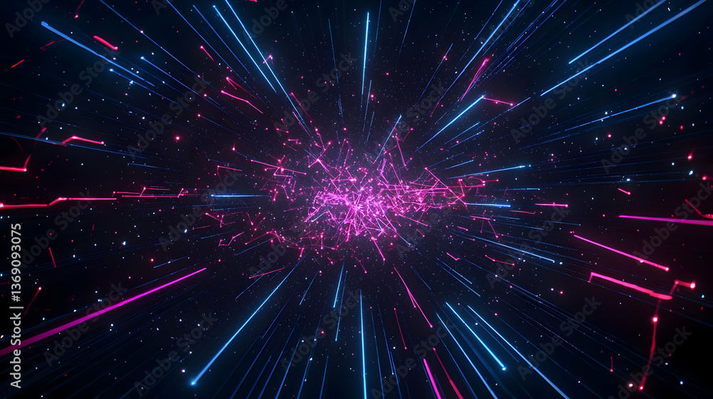 Naklejka premium Abstract Glowing Lines And Dots Digital Art Background