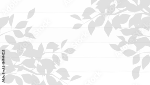 白い木の板と葉のシルエットを組み合わせた背景イラスト　アスペクト比16：9バージョン