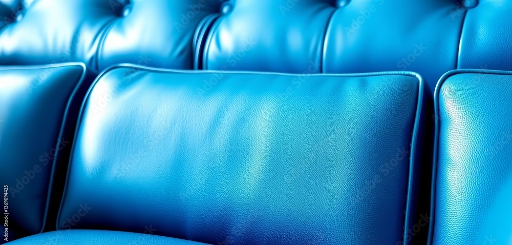 Fototapeta premium Close-up of luxurious blue leather sofa texture , soft, seating
