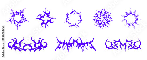 Neo tribal shapes. Y2K gothic symmetrical elements. Cyber sigilism tattoo designs. Vector set pt.2