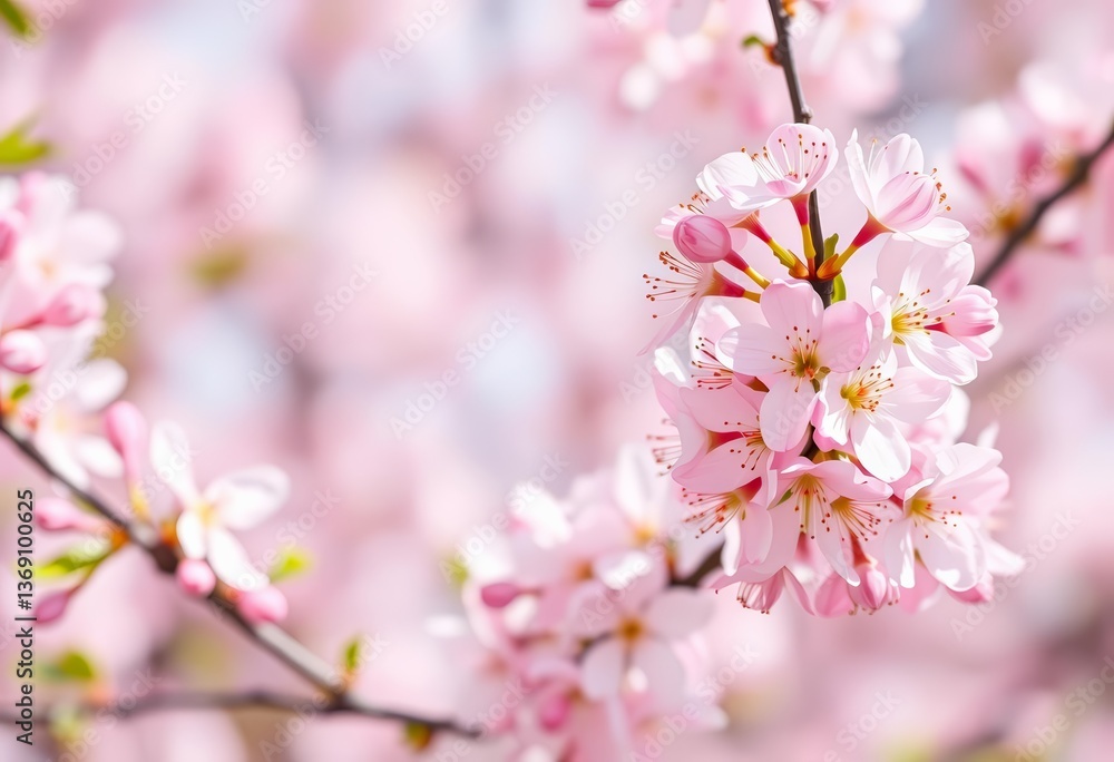 Fototapeta premium Delicate pink spring blossoms on pristine white, fresh and vibrant, floral design, springtime