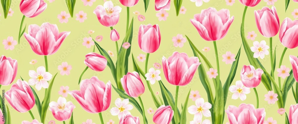 Delicate pink tulip floral seamless pattern in ditsy style, perfect for fashion fabrics, floral, floral pattern Delicate pink tulip floral seamless pattern in ditsy style, perfect for fashion fabrics, floral, floral pattern