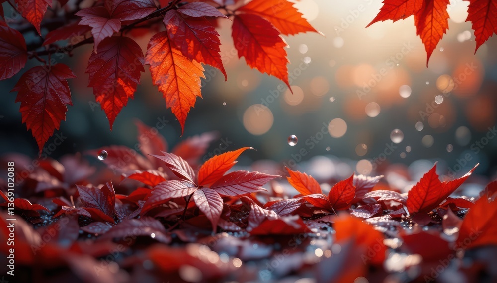 Autumnal Bliss Red and Orange Leaves with Raindrops - A Stunning Autumnal Photograph Autumnal Bliss Red and Orange Leaves with Raindrops - A Stunning Autumnal Photograph