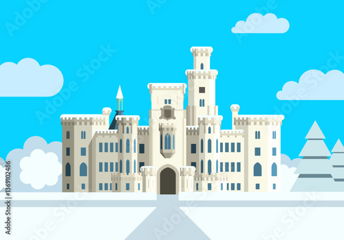 zámek Hluboká, jižní Čechy, Česká republika, zima