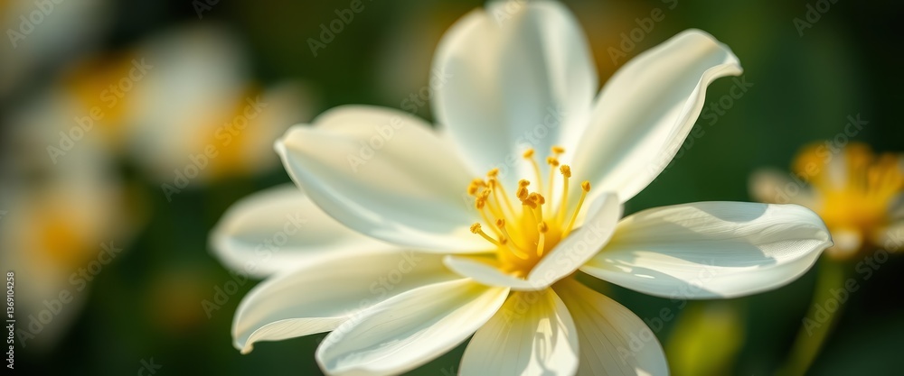Delicate white and yellow petals, soft focus, vibrant pollen, vibrant, spring Delicate white and yellow petals, soft focus, vibrant pollen, vibrant, spring