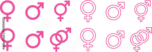Gender symbols. Male, female sex sign gender equality icon in flat, line set  isolated on transparent background