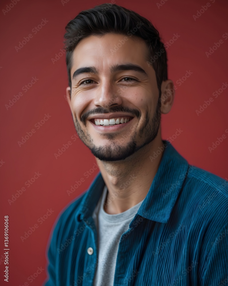 Cheerful American man laughing over maroon background. Ai Generative. Cheerful American man laughing over maroon background. Ai Generative.