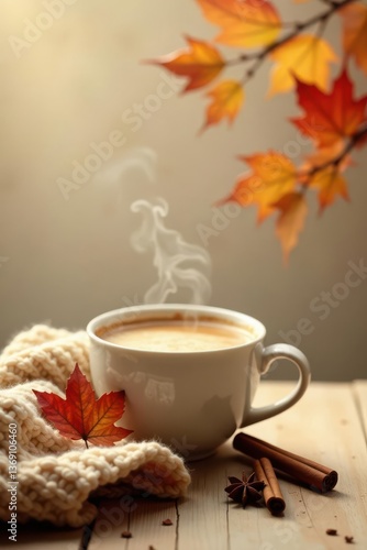 Warm autumn beverage in a cozy setting with cinnamon and star anise