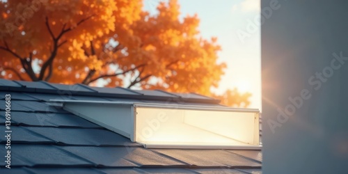 Modern Roof Design Featuring a Sleek, Illuminated Skylight Against a Vibrant Autumnal Backdrop