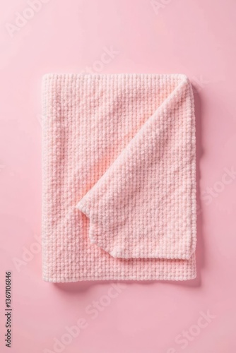 A delicately folded plush pink textile, showcasing a soft, textured surface with a subtle sheen, ideal for cozy comfort and luxurious ambiance.