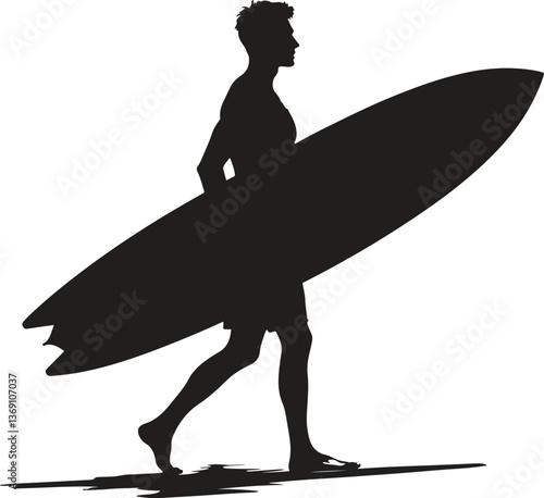 A black surfer silhouette flat design vector icon logo illustration isolated on white background