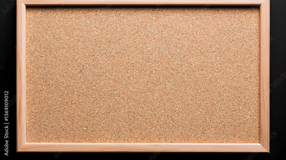 Fototapeta premium Light Brown Corkboard With Wooden Frame On Black Background