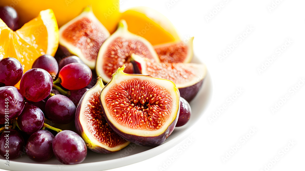 Fresh Figs Oranges and Grapes on a Plate Healthy Fruit Still Life Fresh Figs Oranges and Grapes on a Plate Healthy Fruit Still Life