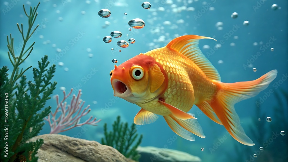 Fototapeta premium Goldfish Bubbles Underwater Aquatic Wonder Vivid Colors