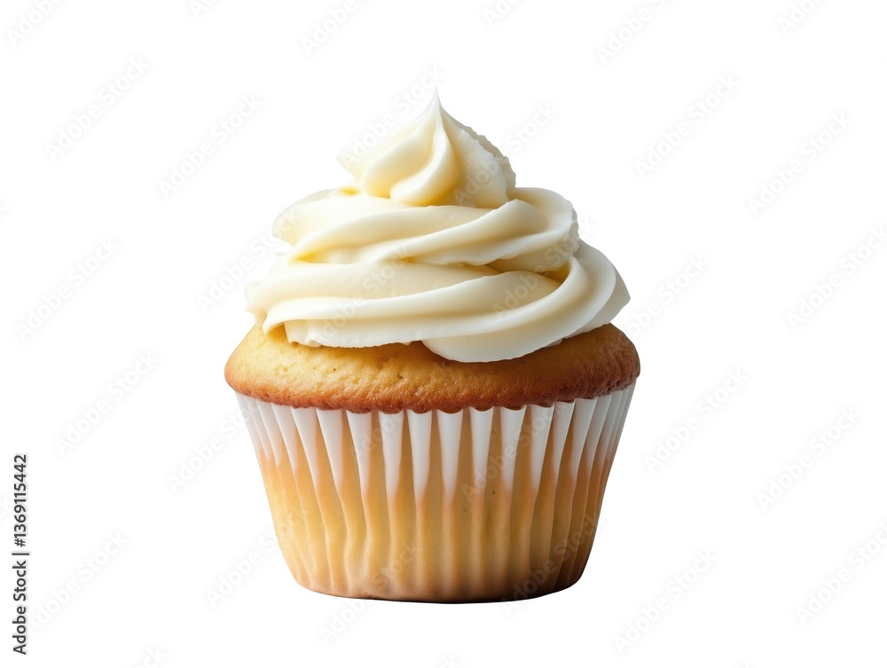 Vanilla Cupcake with Creamy Frosting on White Background Vanilla Cupcake with Creamy Frosting on White Background