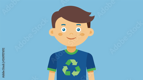 A student proudly wearing a tshirt made from recycled materials promoting the schools recycling initiative and inspiring others to join in.. Vector illustration
