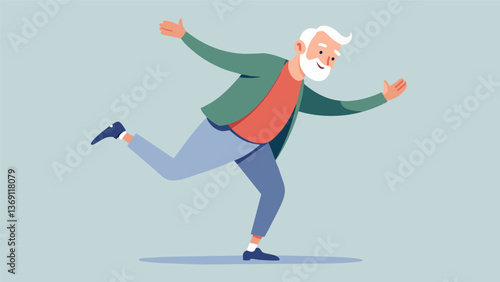 A senior man tapping his feet and snapping his fingers as he enjoys a lively tap dance routine defying age and showing his enthusiasm for life.. Vector illustration