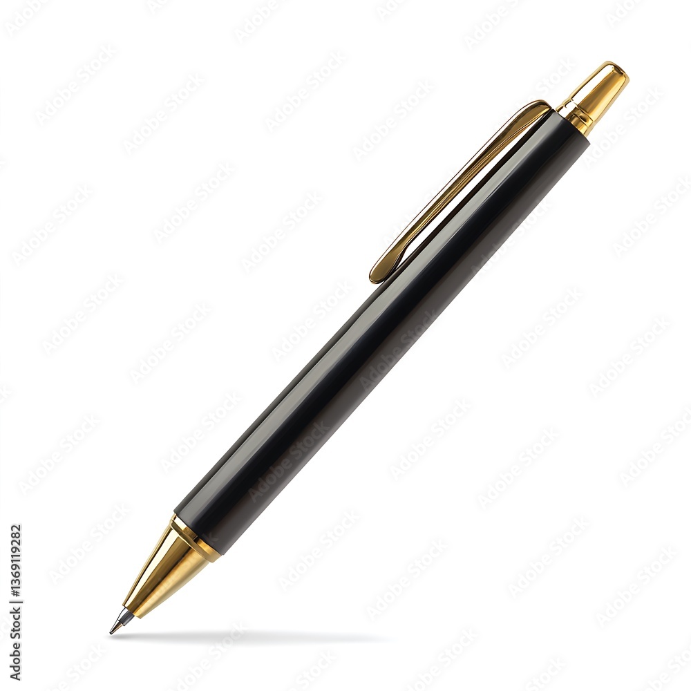 Sleek Black Pen with Gold Trim on a White Background for Professional Use Sleek Black Pen with Gold Trim on a White Background for Professional Use