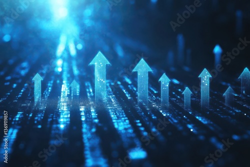 Wallpaper Mural Blue up arrow business icon growth graph concept on 3d abstract background for success and progress themes Torontodigital.ca