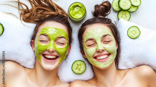 Two Women Relaxing With Green Face Masks