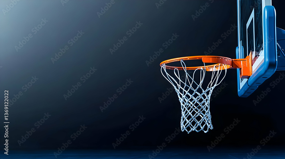 Basketball Hoop And Net Against Dark Background Basketball Hoop And Net Against Dark Background