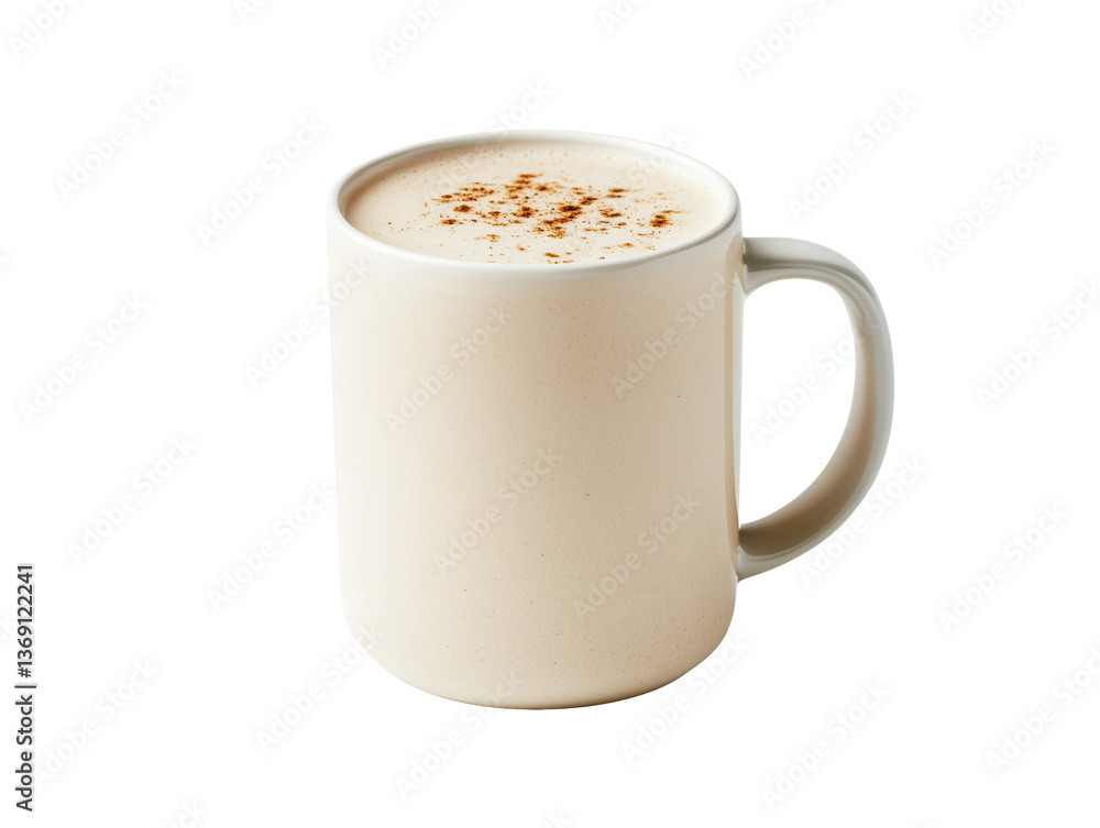 Obraz premium Creamy Cappuccino in Minimalist Beige Mug on White Background