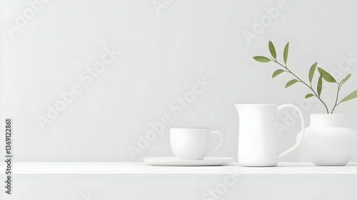 Wallpaper Mural White Minimalist Still Life with Plant Torontodigital.ca