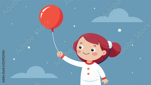 A little girl with a smile on her face eagerly letting go of a red balloon with a message of her dream to become an astronaut.. Vector illustration