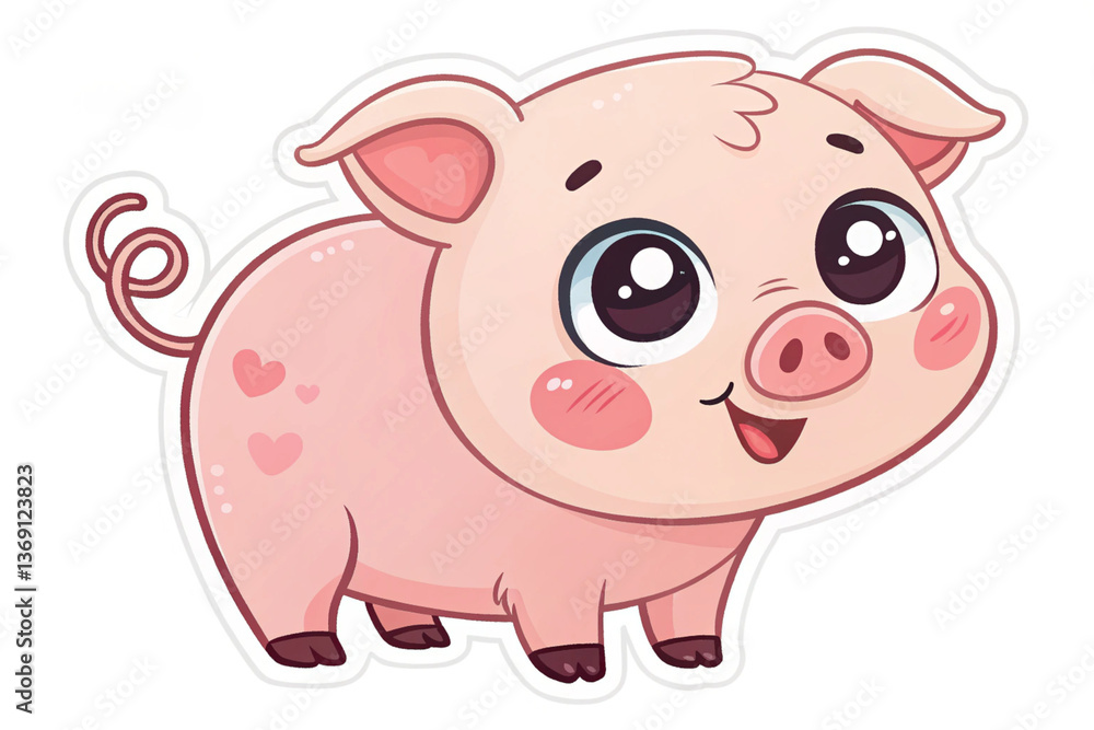 Sticker template with pig in kawaii style isolated on transparent background - generated by ai Sticker template with pig in kawaii style isolated on transparent background - generated by ai