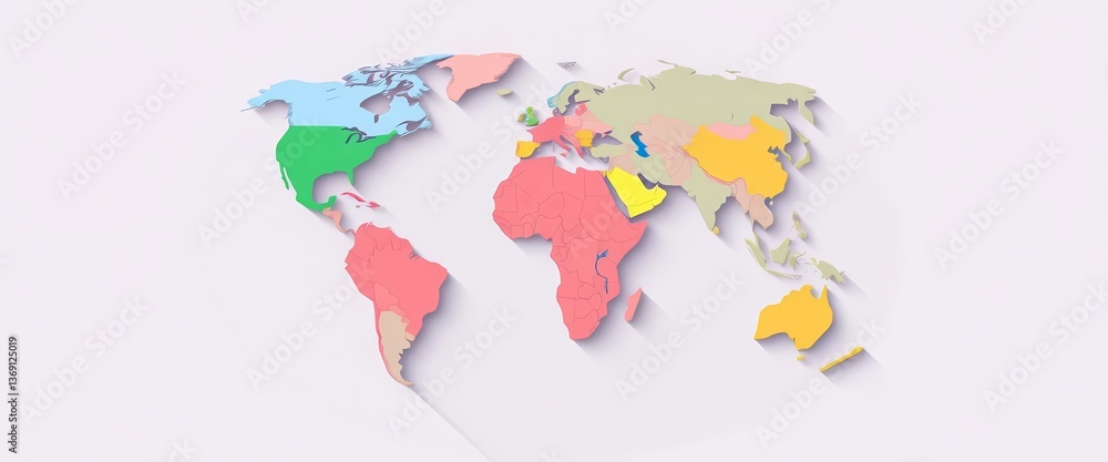 Obraz premium Flat design Earth continents illustration, circular frame, shadow, globe, round