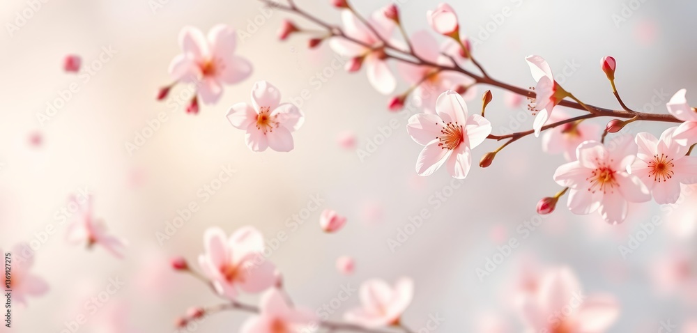 Floating pastel blossoms, soft light, serene atmosphere, meadow, gentle Floating pastel blossoms, soft light, serene atmosphere, meadow, gentle