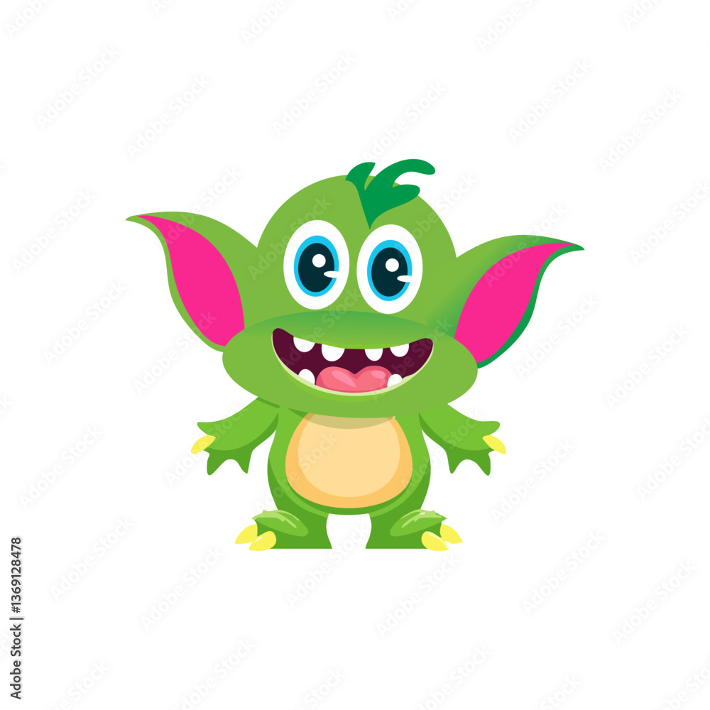 Cute Monster Character Vector Illustration as Toothy and Furry Mutant with Friendly Face Vector Cute Monster Character Vector Illustration as Toothy and Furry Mutant with Friendly Face Vector