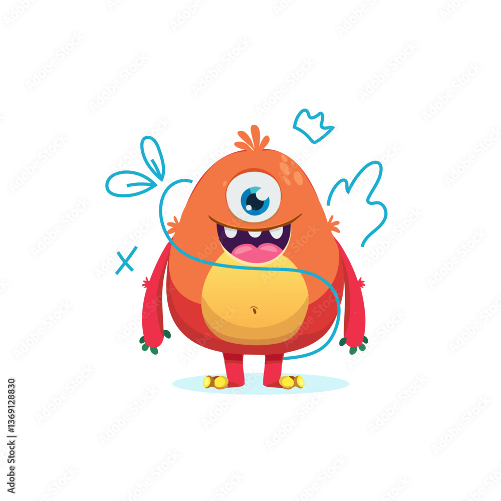 Cute Monster Character Vector Illustration as Toothy and Furry Mutant with Friendly Face Vector Cute Monster Character Vector Illustration as Toothy and Furry Mutant with Friendly Face Vector