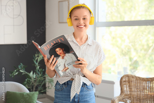 Young woman in headphones r...