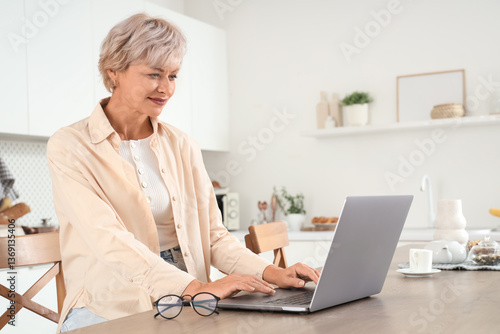 Mature woman using laptop a...