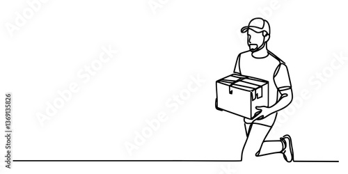 "Delivery Worker Holding Boxes with Trolley