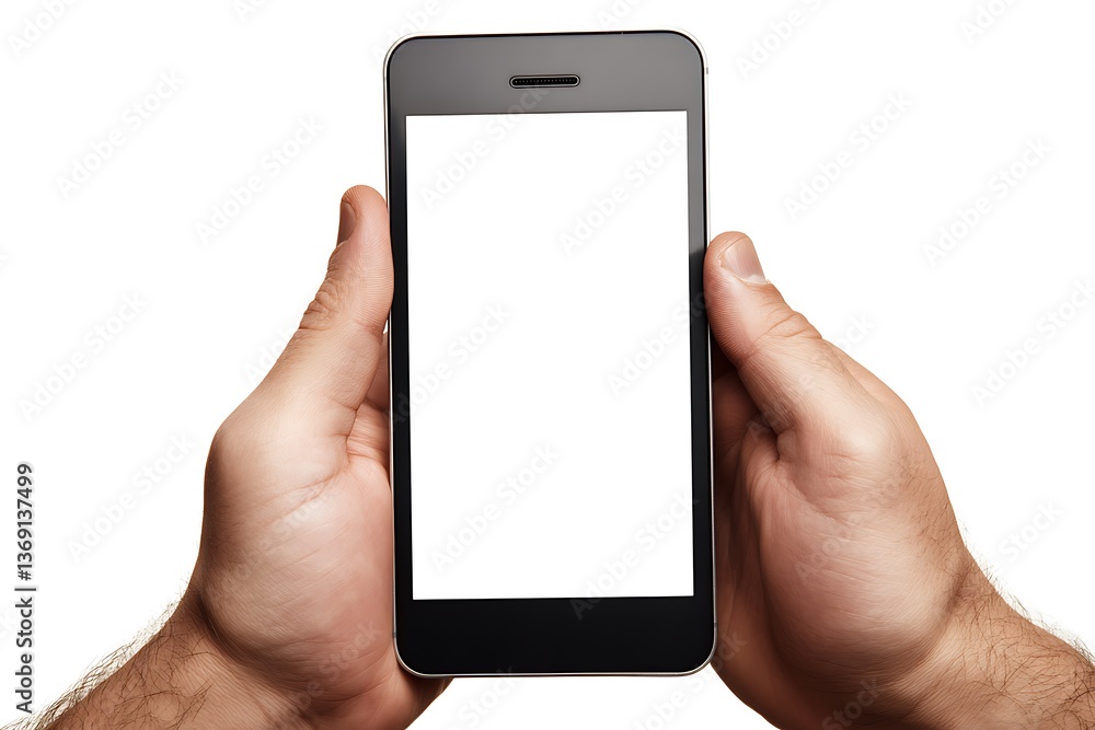 Man Holding Phone Isolated On White With Blank Screen For Content Addition Man Holding Phone Isolated On White With Blank Screen For Content Addition